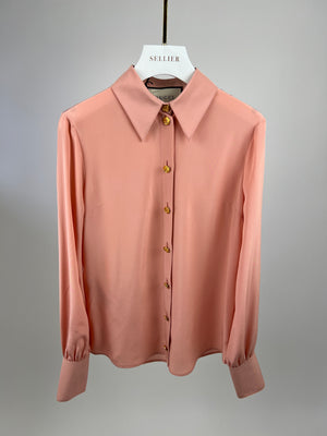 Gucci Pink Silk Ruffle Blouse with Gold Buttons Detail Size IT 38 (UK 6)