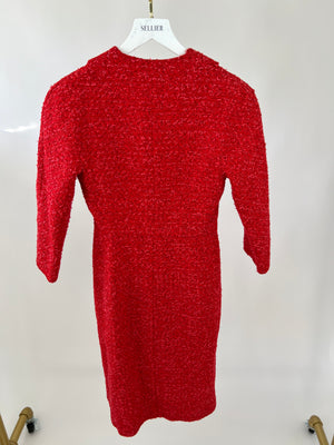 Giambattista Valli Red Tweed Long Jacket with Pocket Detail IT 38 (UK 6)