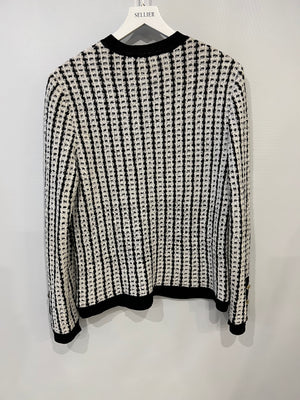 Chanel Spring 1997 Black and White Cardigan with Gold and Transparent CC Buttons Detail Size FR 38 (UK 10)
