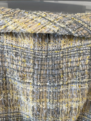 Chanel Yellow & Grey Tweed Midi Skirt with Pockets and Belt Size FR 38 (UK 10)