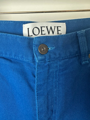 Loewe Electric Blue Denim Flared Jeans with Stitched Logo Detail Size FR 40 (UK 12)