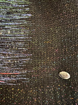 Chanel Fall 2017 Black and Multi-Colour Wool Knit Jumper with Metallic and Sequin Embellished Embroidery with Silver CC Logo Button Detail Size FR 36 (UK 8)