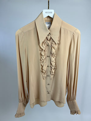 *VINTAGE* Chanel A/06 Ivory Ruched Button Down Shirt FR 38 (UK 10)