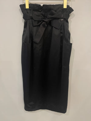 Chanel Black Satin Midi Skirt with CC Logo Detail Size FR 36 (UK 8)