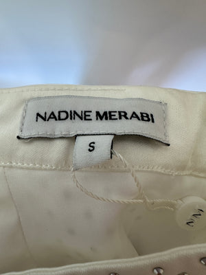 Nadine Merabi White Bra Flare Trousers with Silver Rhinestone Embellishment Size S (UK 8)