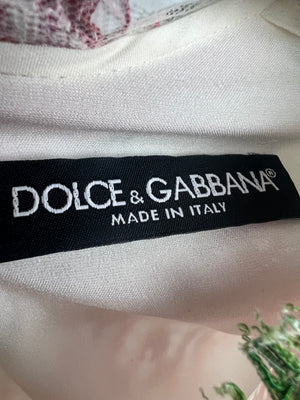 Dolce & Gabbana White, Pink Floral Lace Long-Sleeve Midi Dress IT 42 (UK 10)