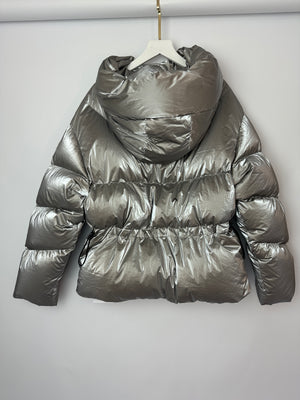 Moncler Silver Puffer Jacket Size 1 (UK 8)