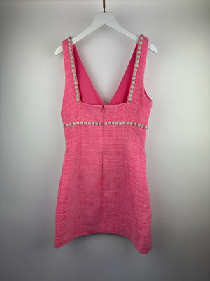 Self-Portrait Pink Tweed Mini Dress With Pearl Embellishment Details Size (UK 8)