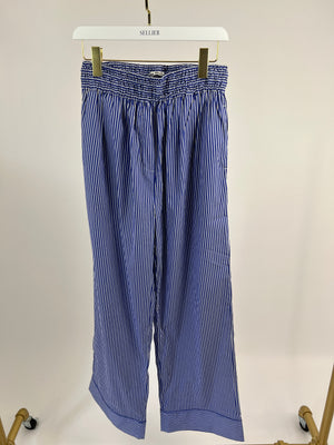 Acne Studios Blue & White Striped Wide Leg Cotton Trousers with Elasticated Waist Detail FR 38 (UK 8)