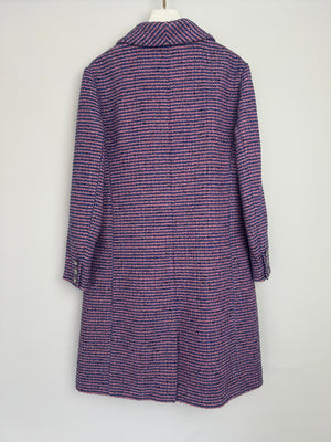 Chanel Pink and Navy Tweed Long Coat with Crystal CC Buttons Size FR 36 (UK 8)