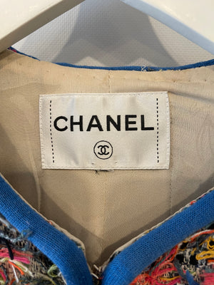 Chanel SS17 Multicolour and Blue Trim Fantasy Tweed jacket with Silver CC Logo Button Detail Size FR 38 (UK 10)
