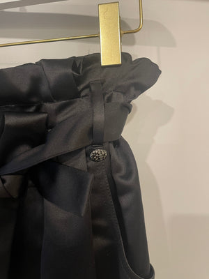 Chanel Black Satin Midi Skirt with CC Logo Detail Size FR 36 (UK 8)