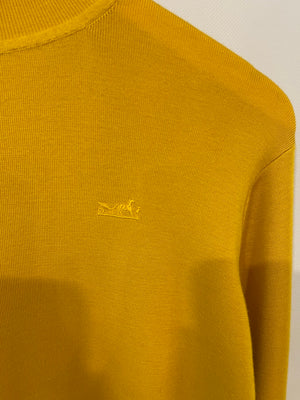 Hermès Yellow Silk and Cashmere High Neck Jumper with Embroidered Logo Size FR 34 (UK 6)