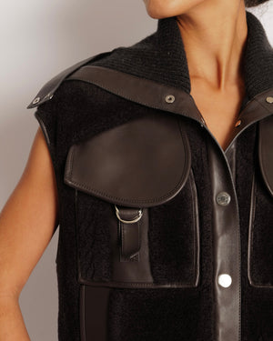 Hermès Runway 2019 Chocolate Brown Cashmere and Lambskin Leather Sleeveless Jacket with Palladium Buttons FR 36 (UK 8)