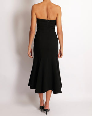 Valentino Black Wool Bandeau Maxi Dress with Pleated Details Size IT 40 (UK 8)