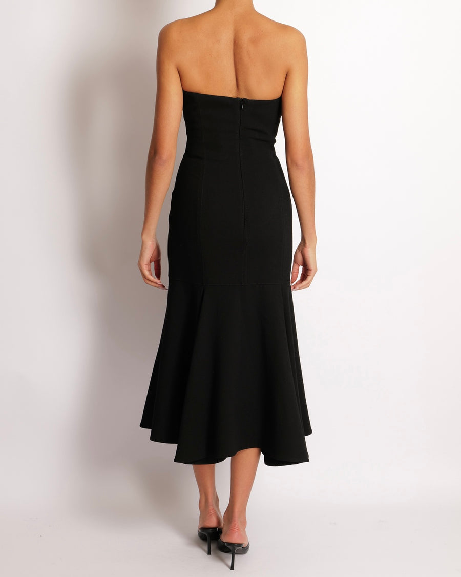 Valentino Black Wool Bandeau Maxi Dress with Pleated Details Size IT 40 (UK 8)