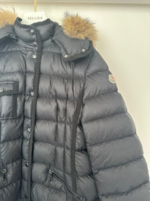 Moncler Black Long Sleeve Puffer Jacket with Raccoon Fur Hood Detail Size 5 (UK XXL)