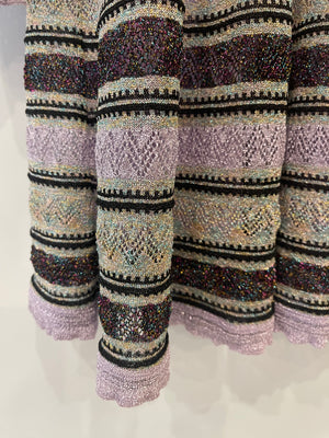 M Missoni Purple Metallic Striped Long-Sleeve Midi Dress Size IT 46 (UK 14)