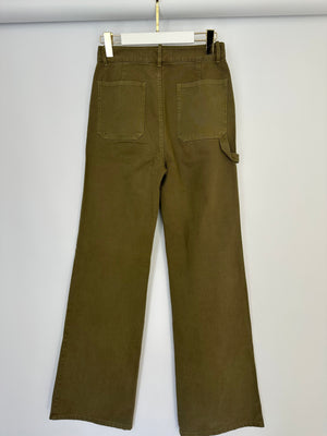 Nili Lotan Green Denim Wide Leg Trousers With Loop Detail Size US 2 (UK 6)
