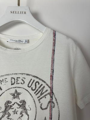Christian Dior "St Anne Des Usines" White T-Shirt with Stripe and Logo Detail FR 36 (UK 8)