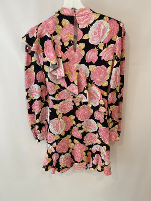 Miu Miu Pink Floral Silk Ruffle Mini Dress with Crystal Embellishments Size IT 38 (UK 6)