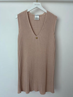 Chanel Baby Pink Knitted Sleeveless Vest with Gold CC Button Detail FR 38 (UK 10)