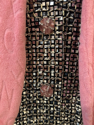 *HOT* Chanel Resort 2024 Silver Mirror Sequins Robe Coat with Detachable Pink Cloth Collar Trim and Sleeve Cuffs with Pink CC Logo Buttons Size FR 38 (UK 10)