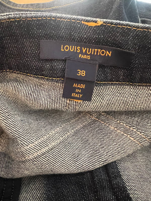 Louis Vuitton Blue Indigo Denim Shorts with Brown Leather LV Monogram Pocket Detail Size FR 38 (UK 10)