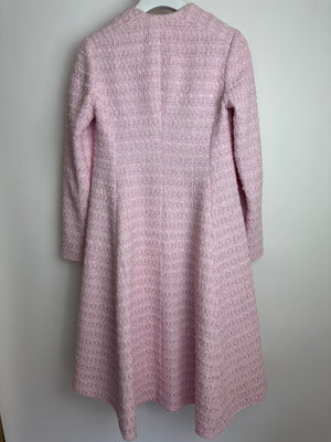 *HOT* Chanel 24S Pink Tweed Long Sleeve A-Line Asymmetric Mini Dress with Silver and Pink Logo Button Details Detail FR 34 (UK 6) RRP £11,650