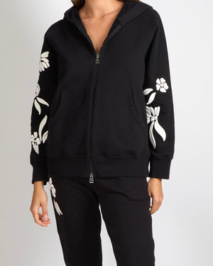 Ermanno Scervino Black Hoodie and Sweatpants Tracksuit Set with White Flower Embroideries Size XS/S (UK 6/8)