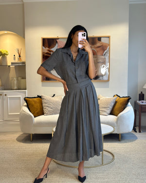 Fendi Grey Wool Perforated Shirt and Midi Skirt Set Size IT 42/ 44 (UK 10/12)
