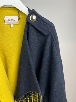 Dorothee Schumacher Navy and Yellow Long Sleeve Cape Style Coat with Champagne gold Buttons Size 2/S (UK 8)