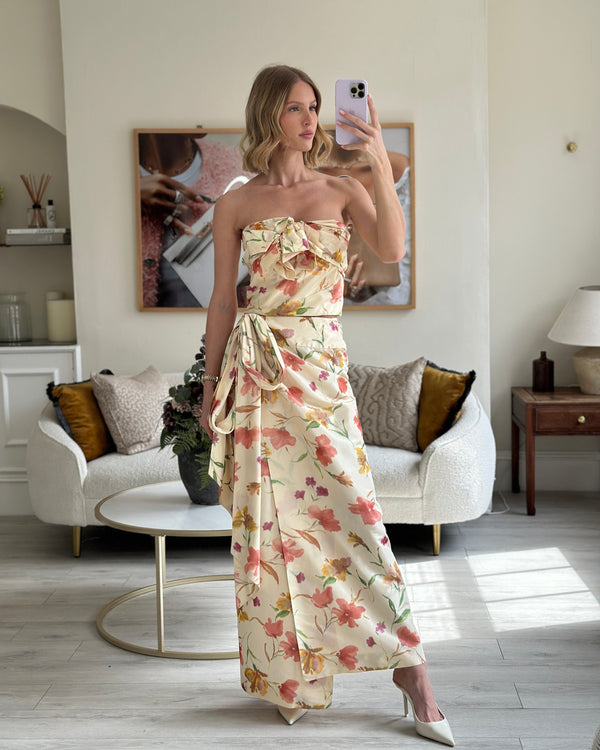 Christian Dior Beige Silk Floral Top and Skirt Set Size FR 44 (UK 16)
