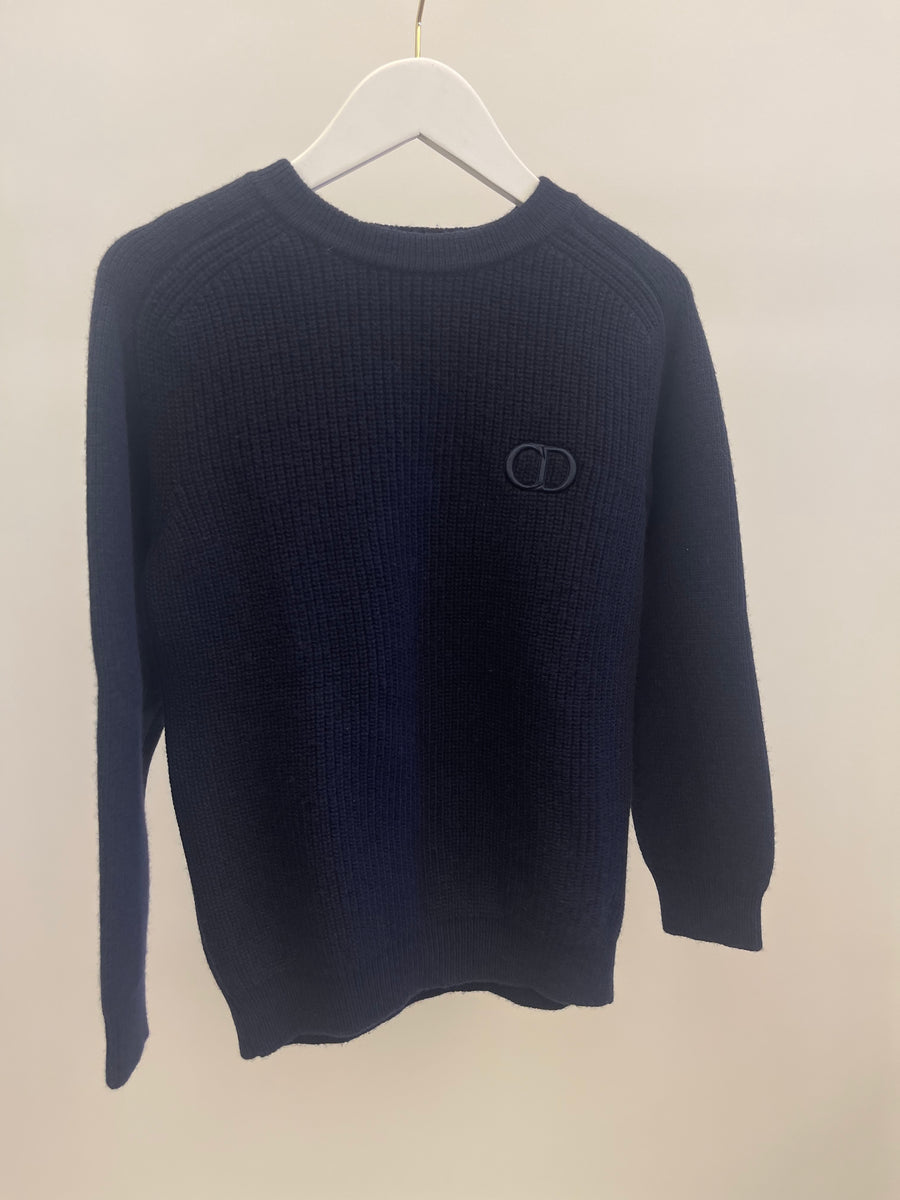 Christian Dior Kids Navy Wool Knit Jumper with CD Embroidered Logo Size 10 years RRP £690