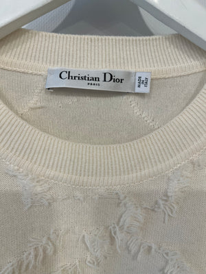 Christian Dior Cream Cashmere Jumper with Back Logo and Frayed Textured Details Size FR 34 (UK 6)