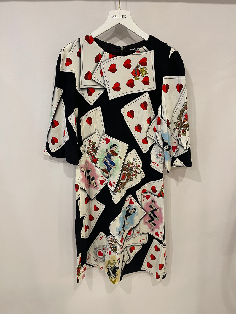 Dolce & Gabbana Black Playing Cards Midi Dress Size IT 44 (UK 12)