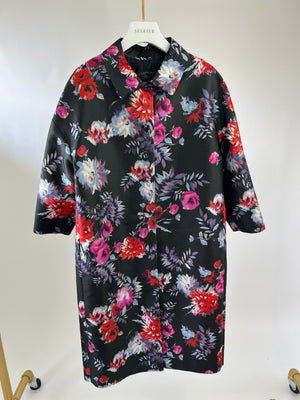 Giambattista Valli Black Floral Silk Long Over-Coat Size S (UK 8)