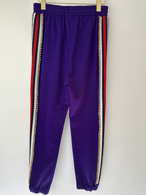 Gucci Purple Crystal Joggers with Red White and Navy Stripe Side Detail Size M (UK 10)
