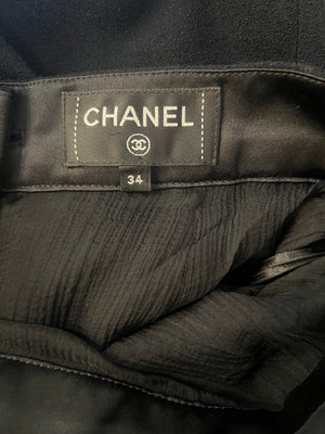 *RUNWAY* Chanel Métiers d'Art 2023 Black Front-Cropped Midi Skirt with Back Gold CC Logo Button Detail Size FR 34 (UK 6)