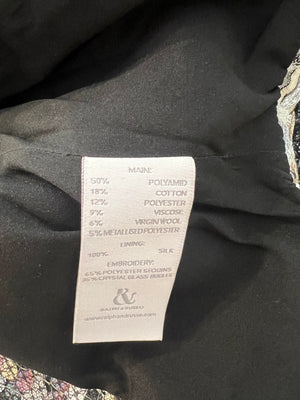 Ralph & Russo Black and Multi-Colour Tweed Sequin Top and Mini Skirt Set with Textured Gold Buttons Size FR 38/40 (UK 10/12)