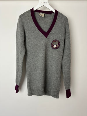 Chanel 07/A Grey and Purple Cashmere Jumper with Embroidered and Beaded Logo Patch Detail FR 38 (UK 10)