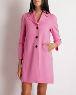 Valentino Pink Wool Coat with Black Buttons and Back Belt Detail Size IT 38 (UK 6)