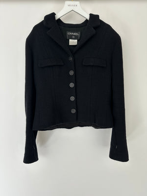*FIRE PRICE* Chanel 02A Black Wool Jacket with Zips on The Sleeves & Leather Buttons Size FR 42 (UK 14)