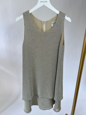 Chanel Grey Knit Cardigan & Dress Set with Silver CC Logo Button Detail on Sleeve FR 36 (UK 8)