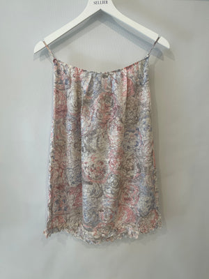 Chanel Cruise 2010 White and Pink Silk Floral Sleeveless Mini Dress with Ruffle and Camelia Details Size FR 38 (UK 10)