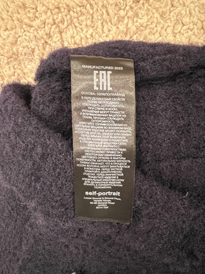 Self Portrait Navy Maxi Skirt with Pearl and Crystal Embellished Button Details Size M (UK 10)