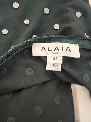 Alaia Dark Green Draped Maxi Dress with Silver Embellishments Size FR 36 (UK 8) RRP £2,900