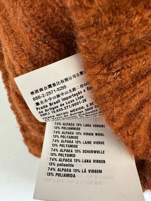 Miu Miu Burnt Orange Oversized Cable Knit Long Line Sleeveless Jumper with V-Neck and Ruffle Detial Size IT 36 (UK 4)