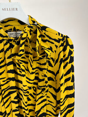 Saint Laurent Yellow, Black Zebra Print Long-Sleeve Mini Dress Size FR 36 (UK 8)