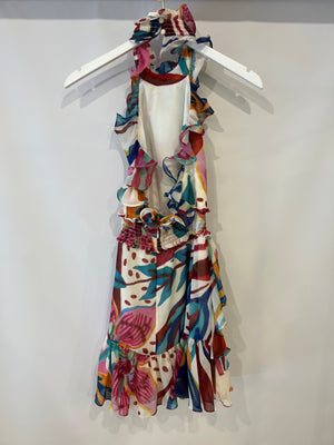 Patbo Multicolour Floral Ruffle Mini Dress Size US 0 (UK 4) RRP £760